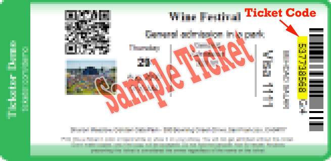 Barcode location on a sample ticket
